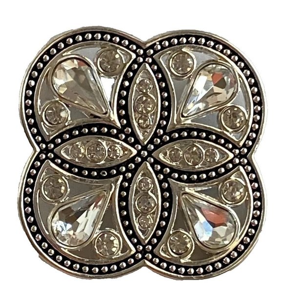 Premier Designs Brooch Pendant Charm Pin Silver Tone Circle Rhinestone Converts - Picture 1 of 6